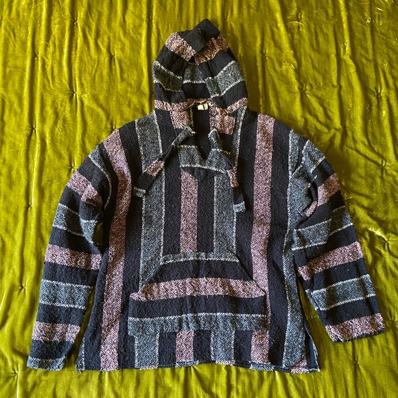 Black + Pink Striped Poncho-Style Sweater - Picture 1 of 1